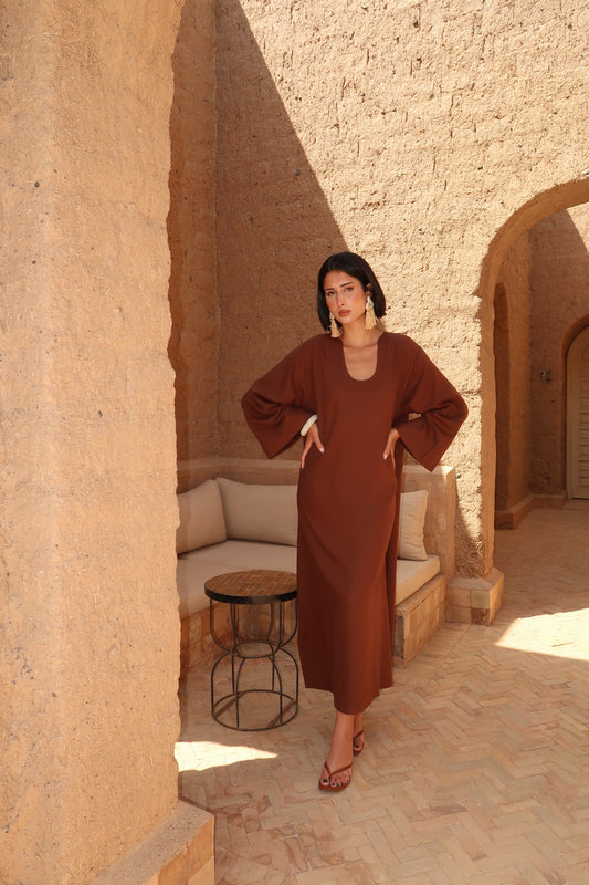 Robe en lin manches longues - Ulysse Marron
