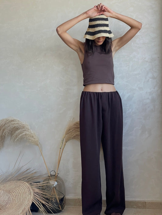 PANTALON À CEINTURE INVISIBLE MARRON CHOCOLAT - « LAYLOW »