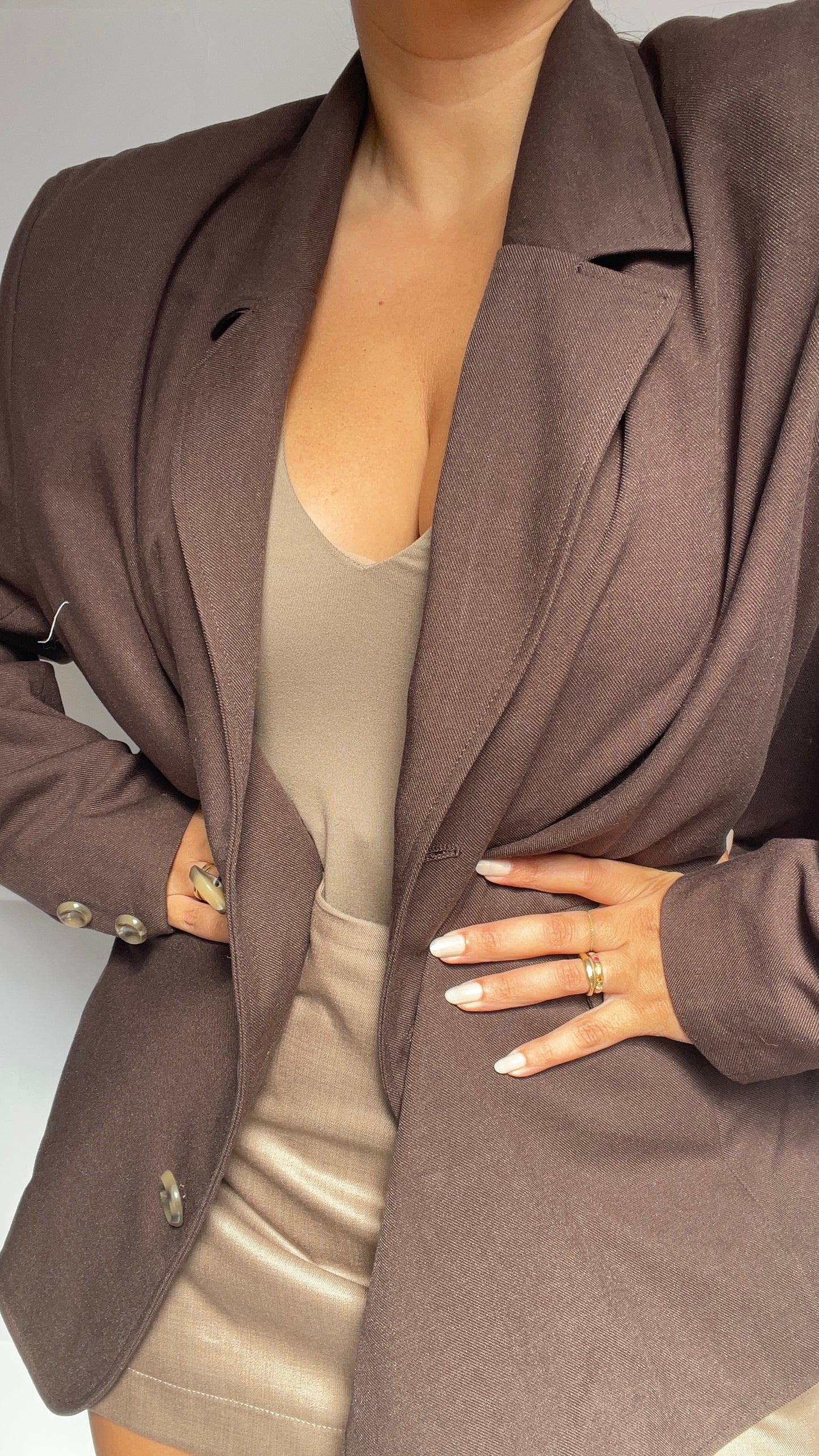 BLAZER MARRON OVERSIZE EN LAINE - "JACKIE"