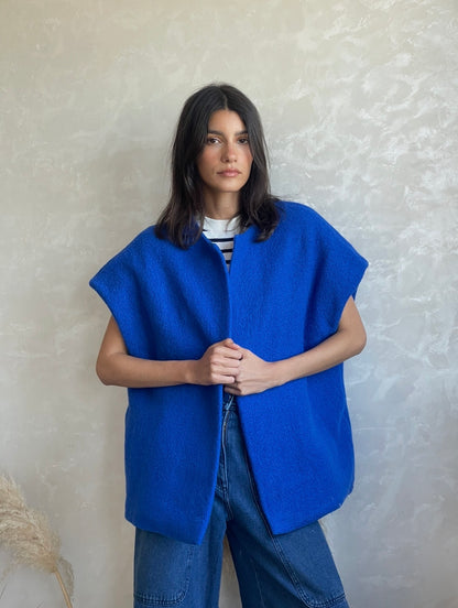 GILET EN LAINE - "BLEU DE MARRAKECH"