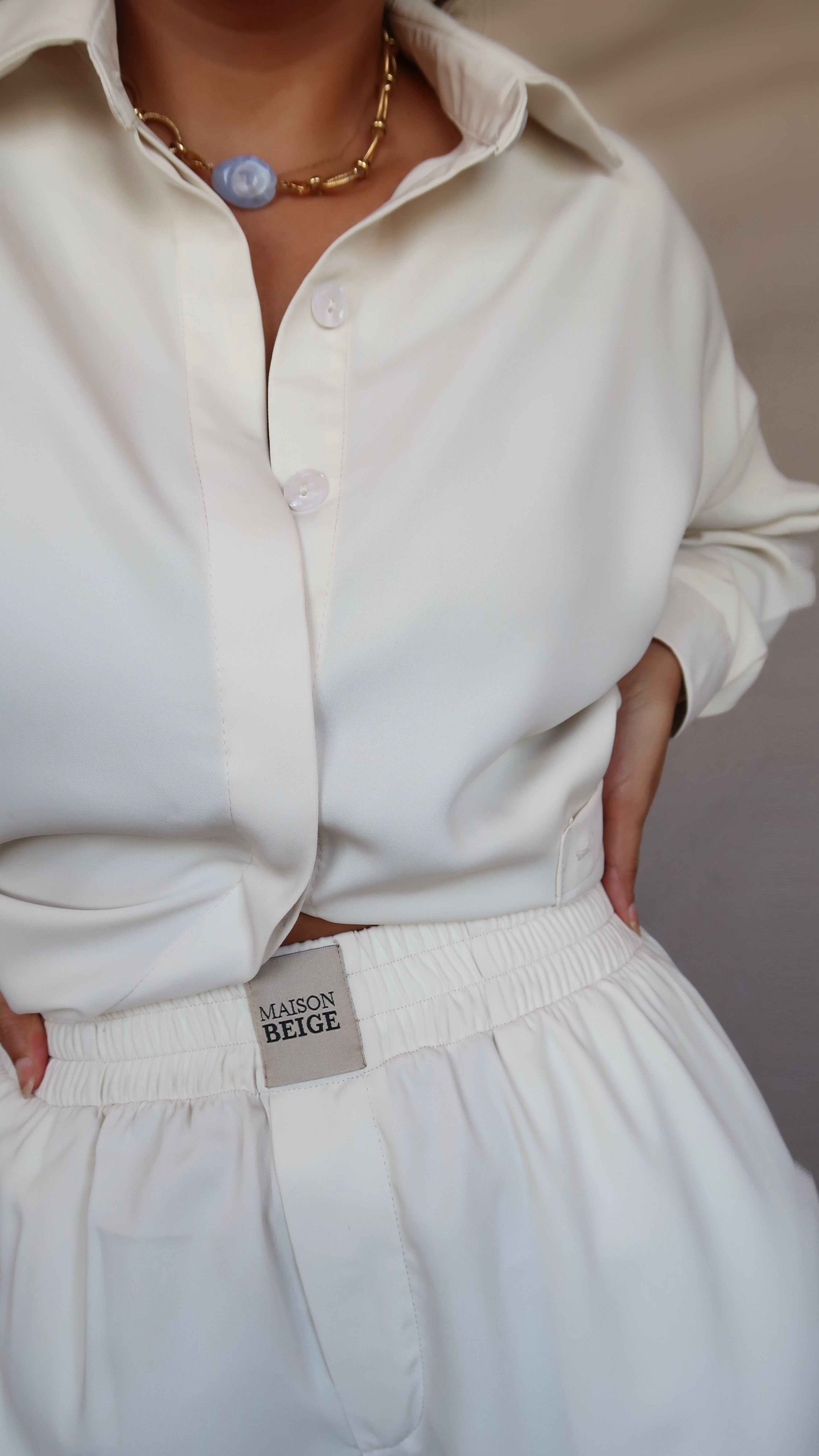 Pantalon en Soie Écru Extensible