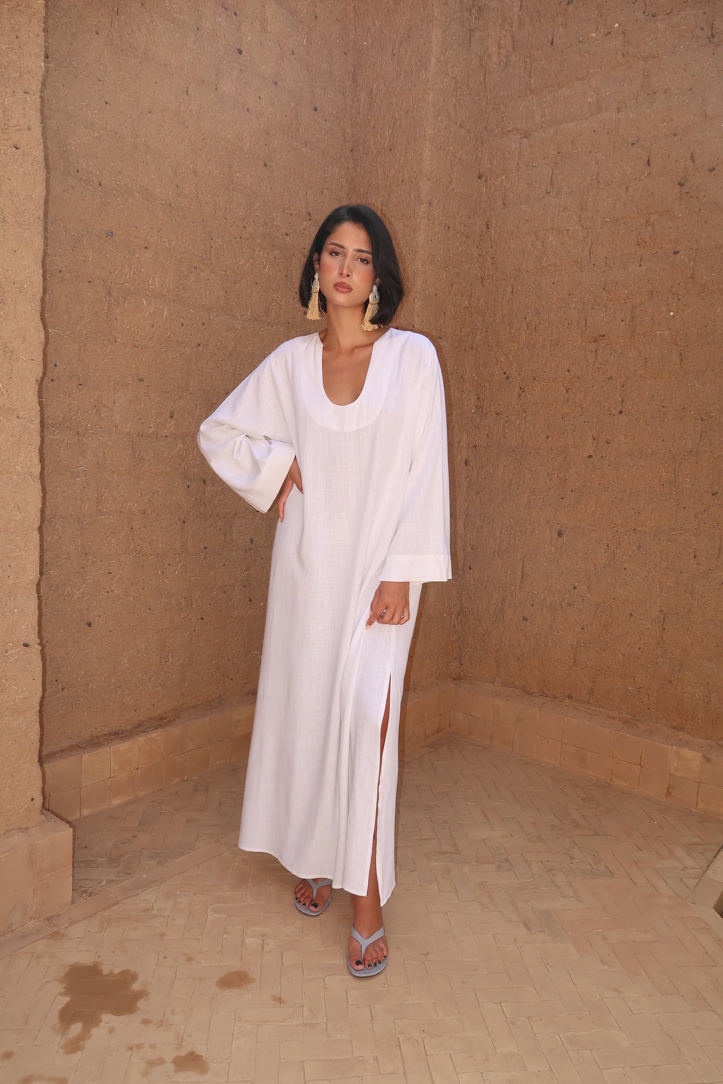 Robe en lin manches longues - Ulysse Blanche