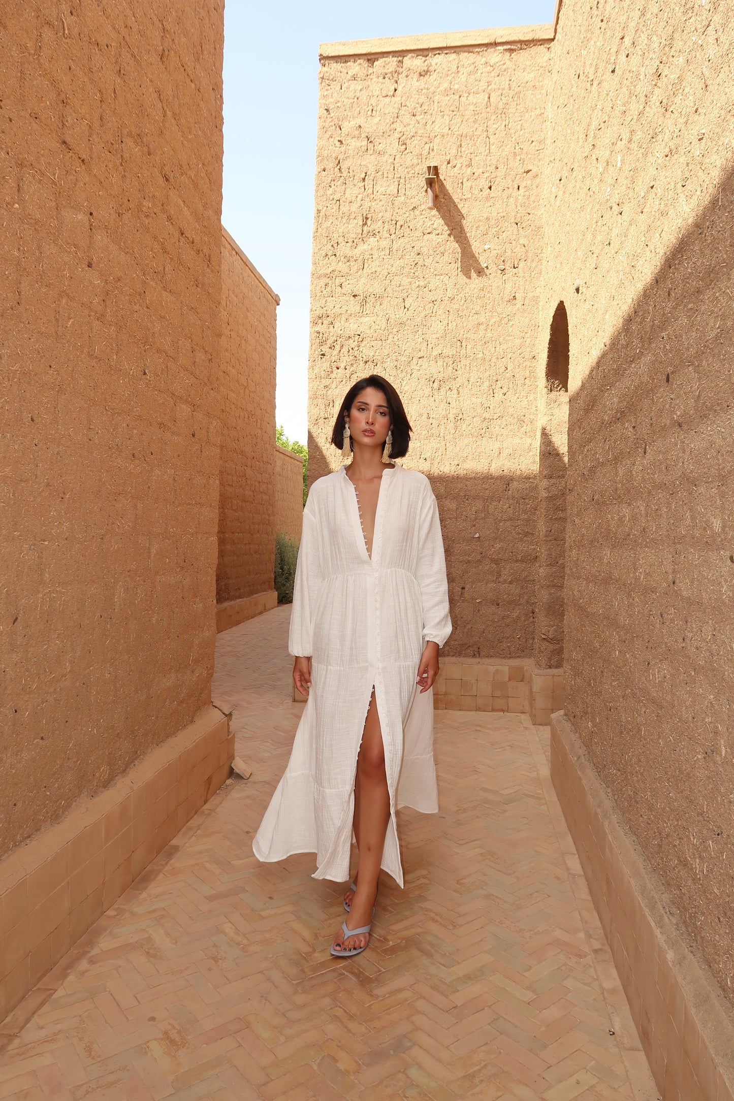 Robe en gaze de coton - LOUISE Blanche
