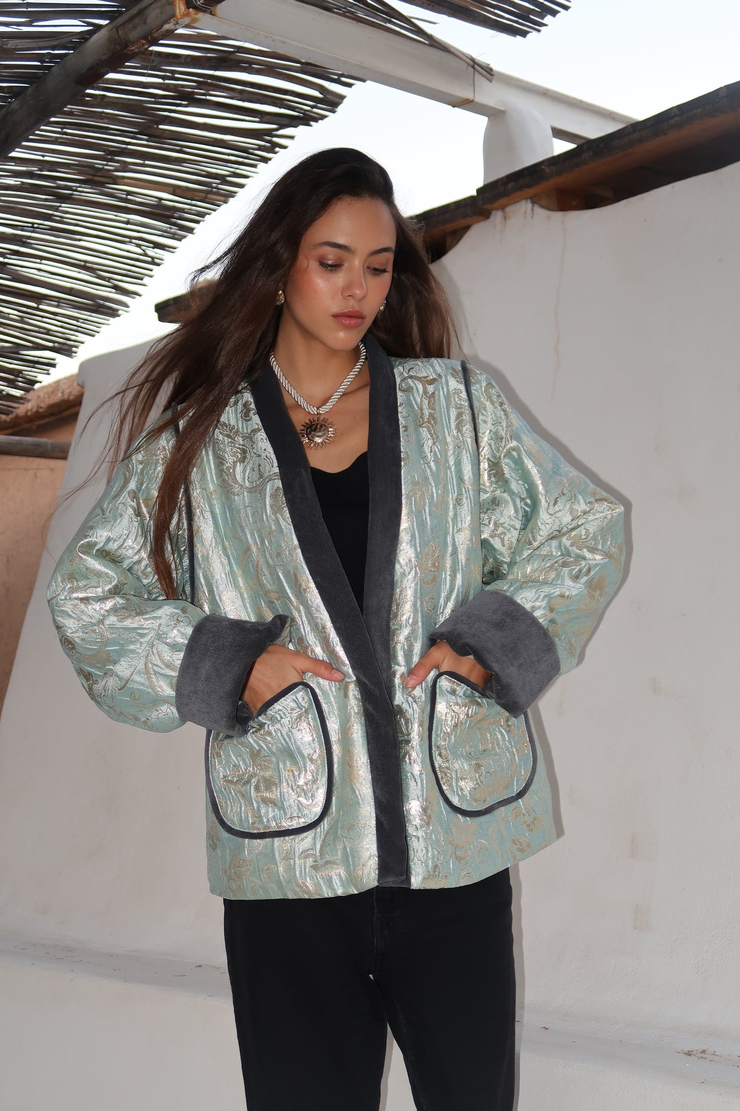 VESTE EN BROCARD - "DAWN BLUE"
