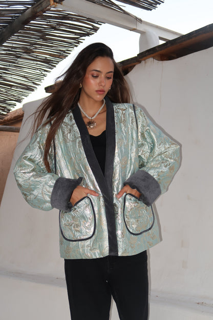 VESTE EN BROCARD - "DAWN BLUE"