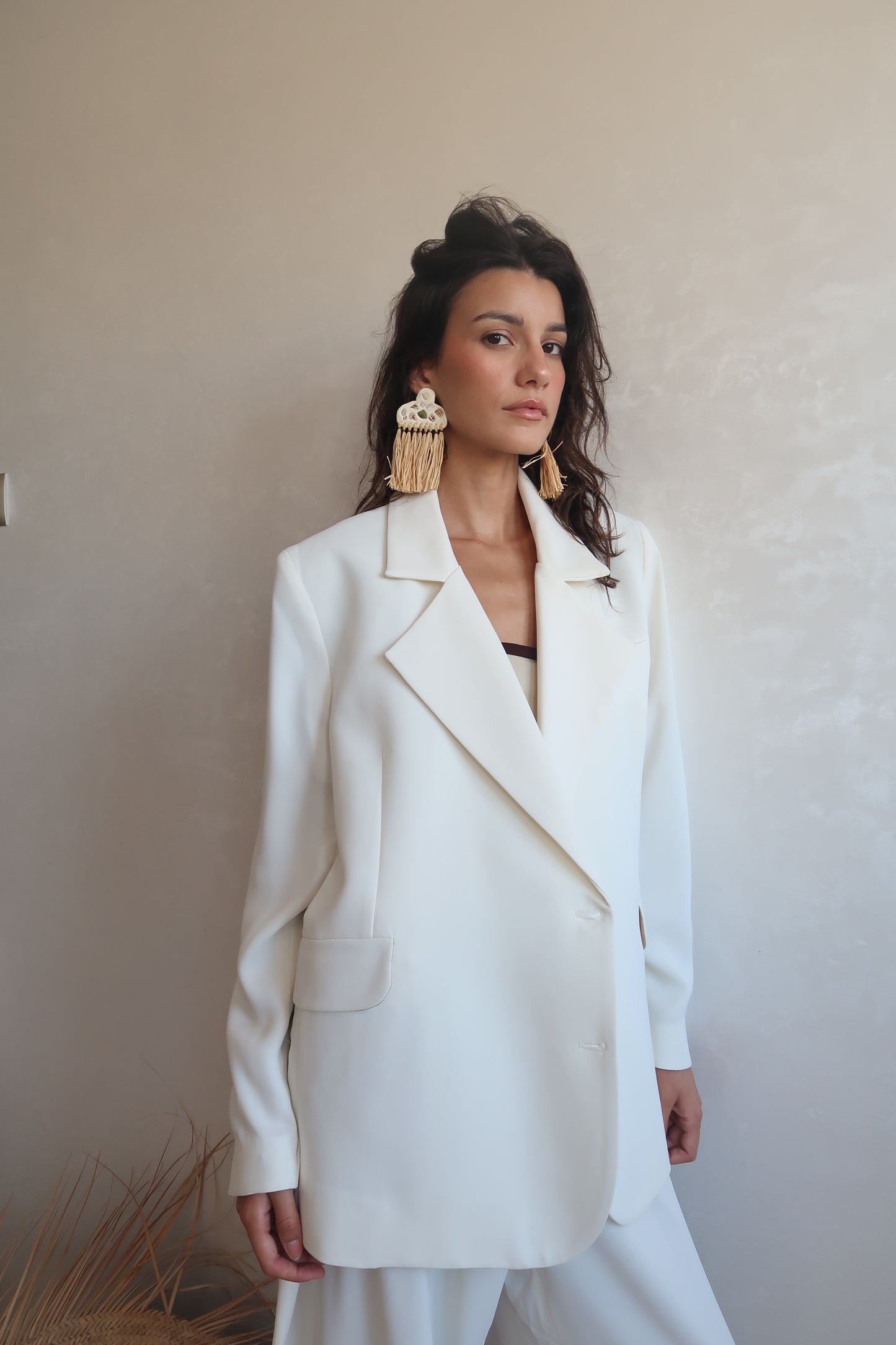 BLAZER BLANC OVERSIZE EN CRÊPE DE SOIE