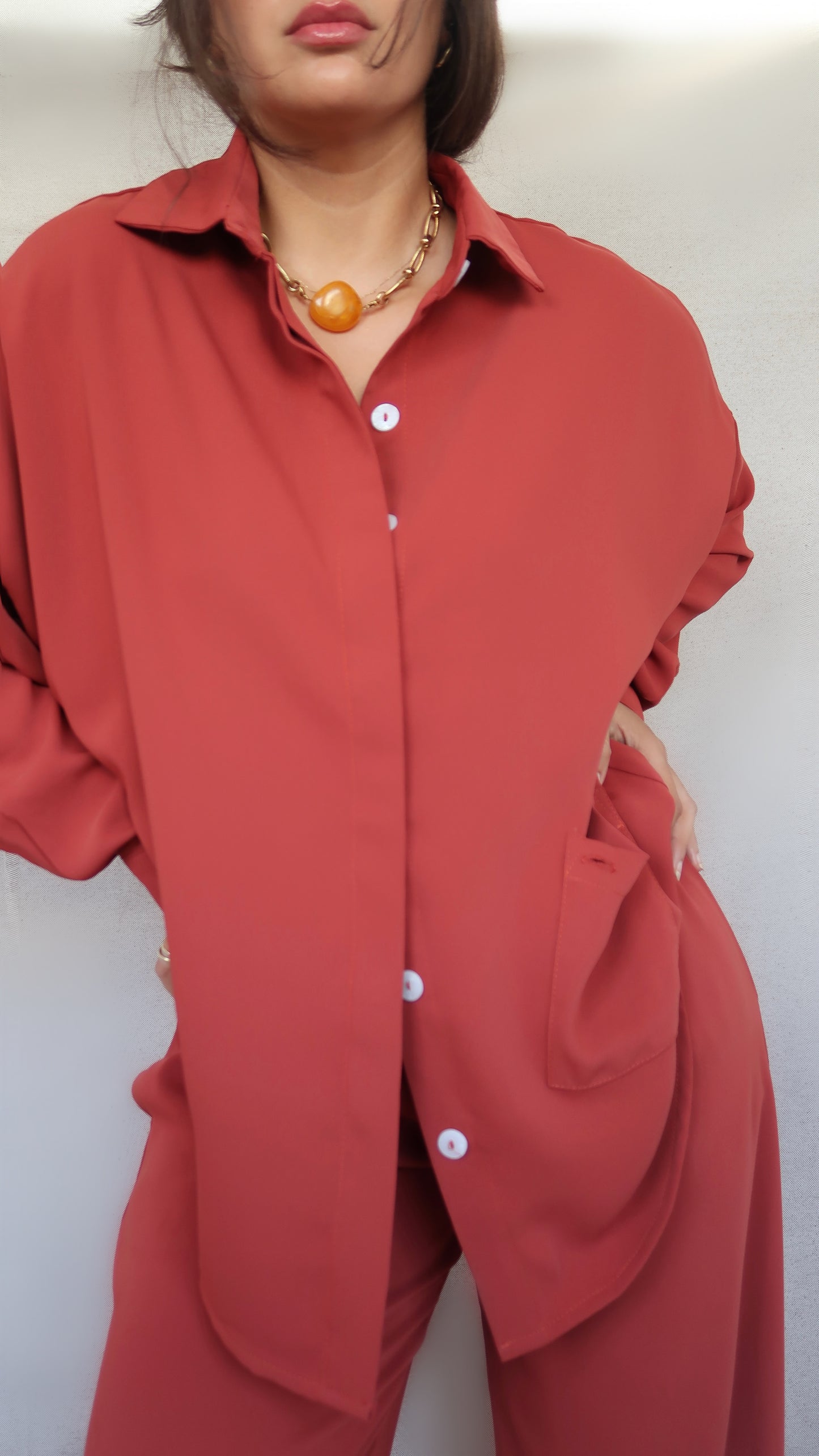 Set Chemise et pantalon en crêpe de soie ocre