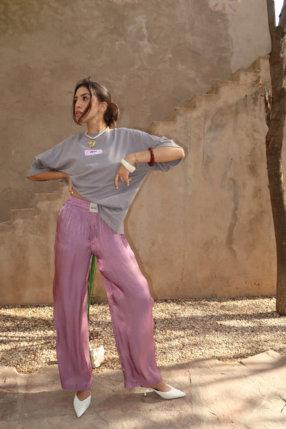 PANTALON 100% SOIE ROSE
