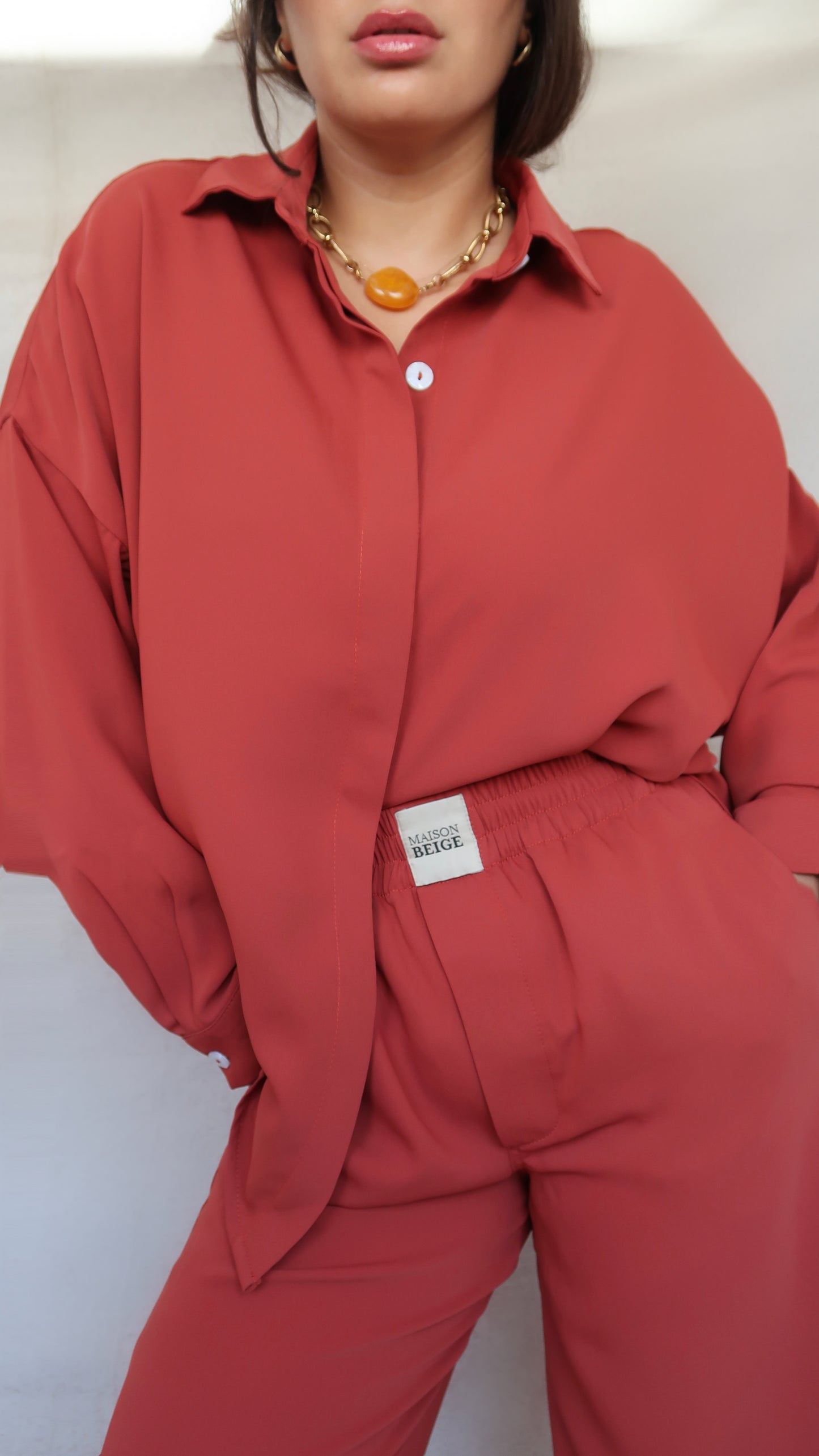 Set Chemise et pantalon en crêpe de soie ocre