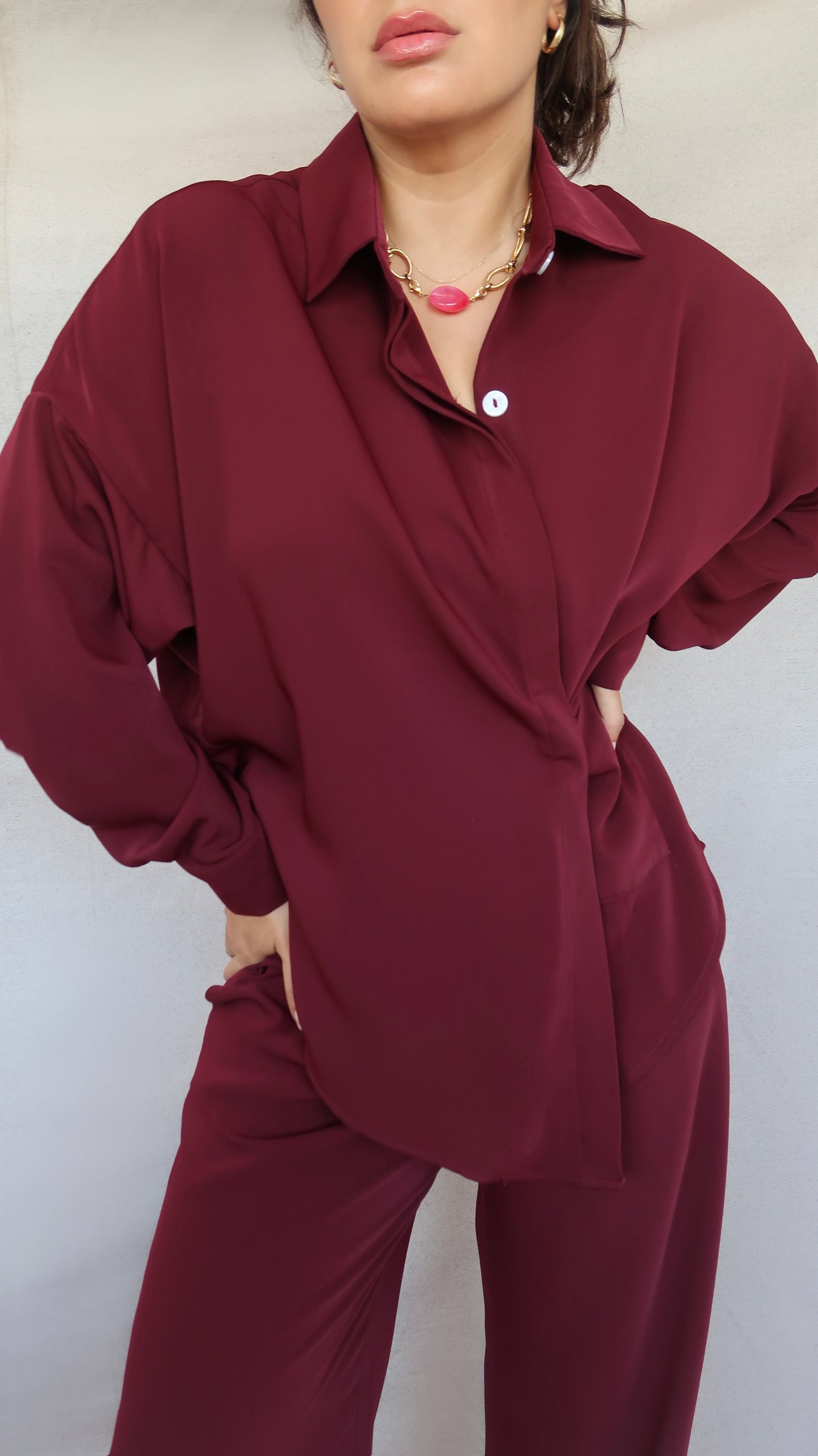 Set Chemise et pantalon en crêpe de soie cerise