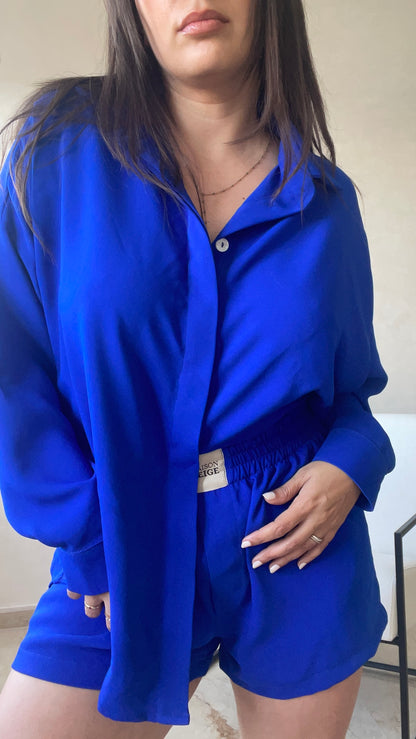 SHORT EN SOIE BLEU MAJORELLE "BOXER"