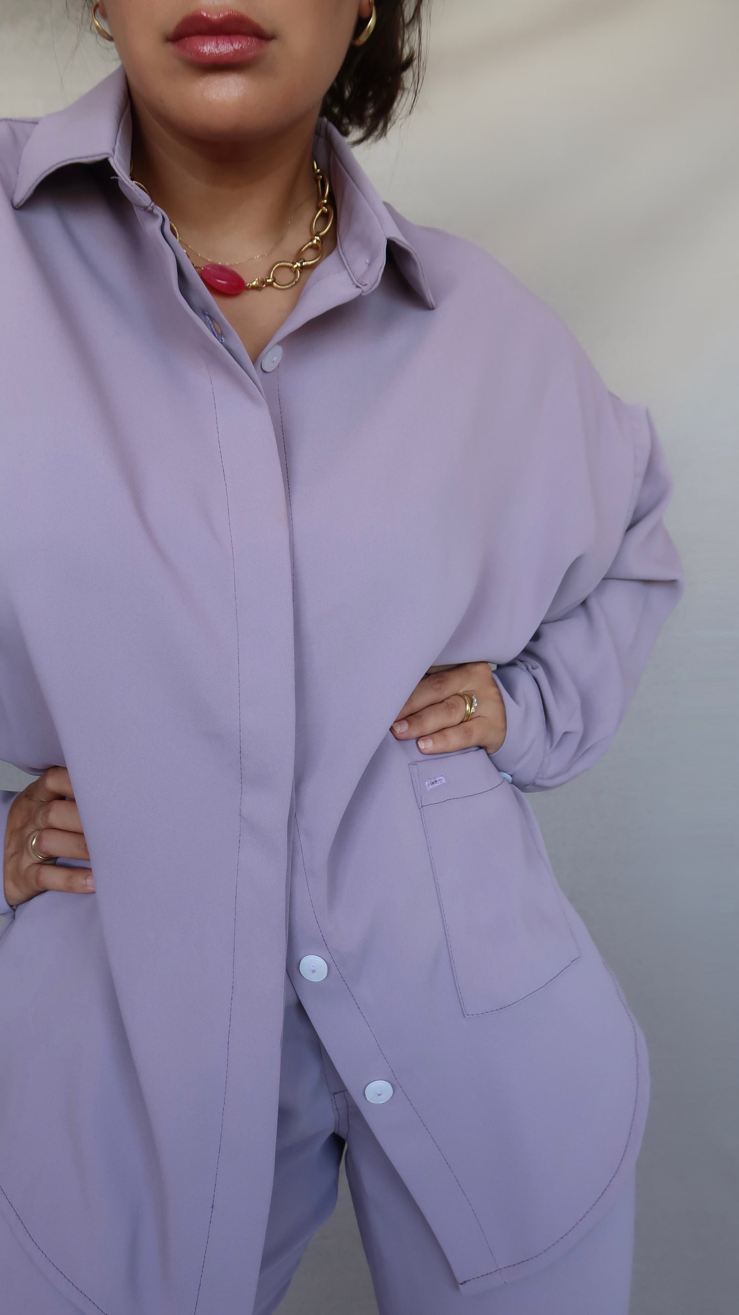 Set Chemise et pantalon en crêpe de soie lilas