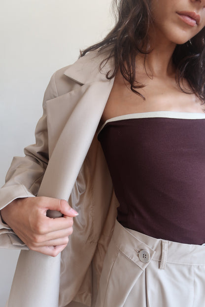BLAZER BEIGE OVERSIZE EN LAINE MÉLANGÉE