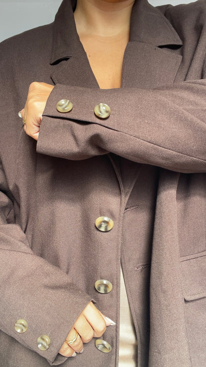 BLAZER MARRON OVERSIZE EN LAINE - "JACKIE"
