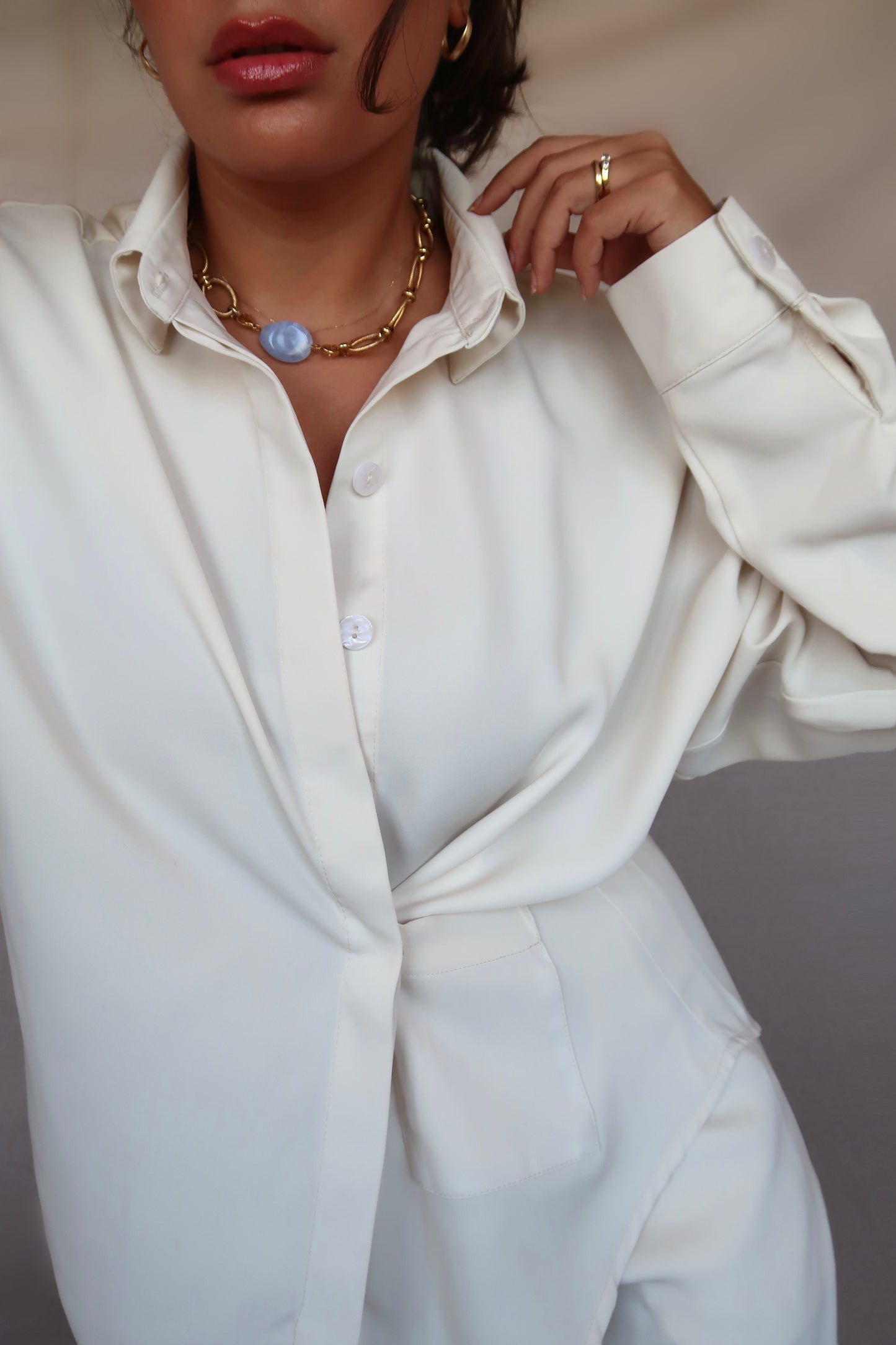 Set Chemise et pantalon en crêpe de soie blanc écru