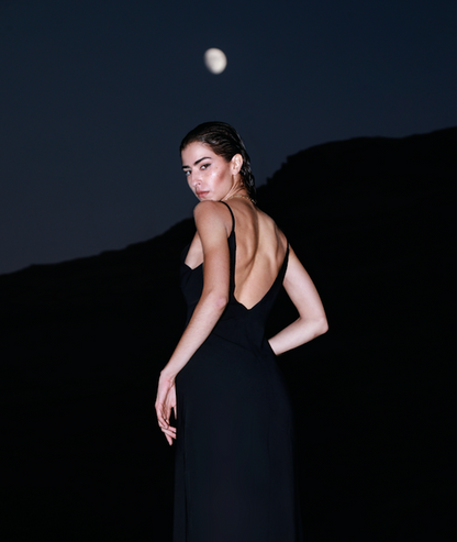 ROBE DOS NU EN SOIE NOIRE - "CRUISE"
