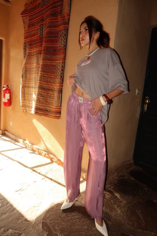 PANTALON 100% SOIE ROSE