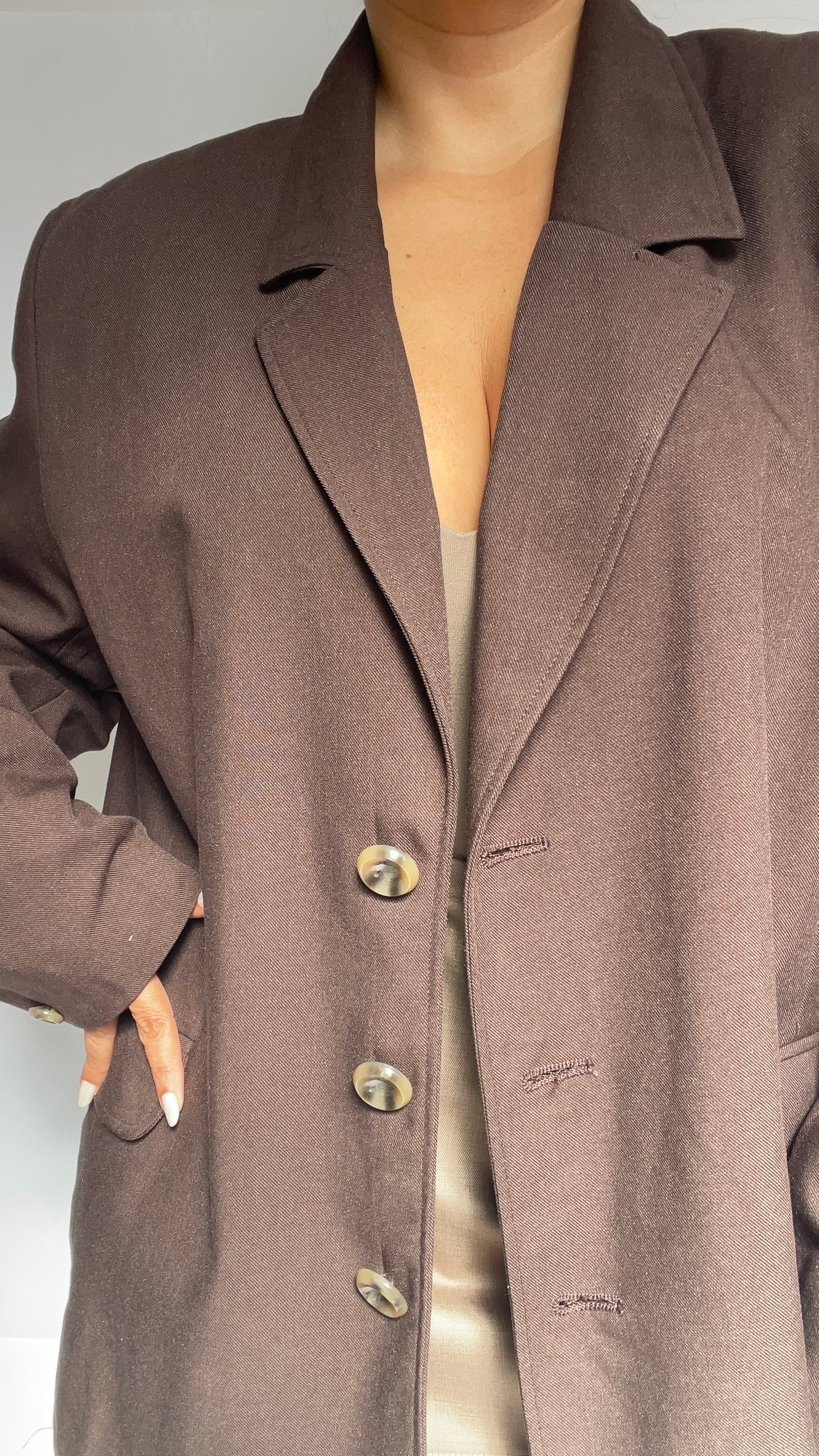 BLAZER MARRON OVERSIZE EN LAINE - "JACKIE"