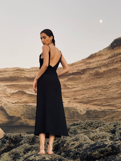 ROBE DOS NU EN SOIE NOIRE - "CRUISE"