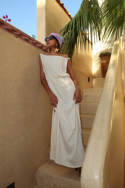 ROBE EN CREPE DE SOIE BLANCHE - "ATHENA"