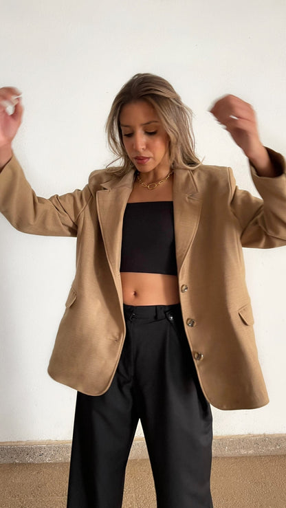 BLAZER BEIGE OVERSIZE 100% LAINE - "MONIQUE"