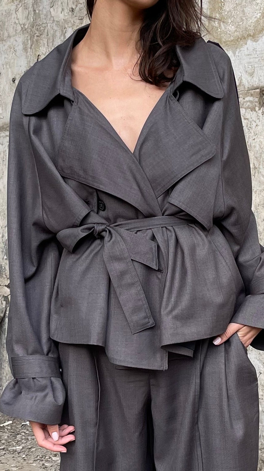 VESTE MINI TRENCH GRISE - "LE JOE"