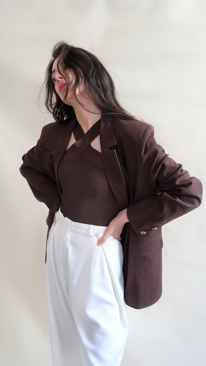 BLAZER MARRON OVERSIZE EN LAINE - "JACKIE"