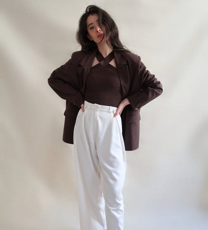 BLAZER MARRON OVERSIZE EN LAINE - "JACKIE"